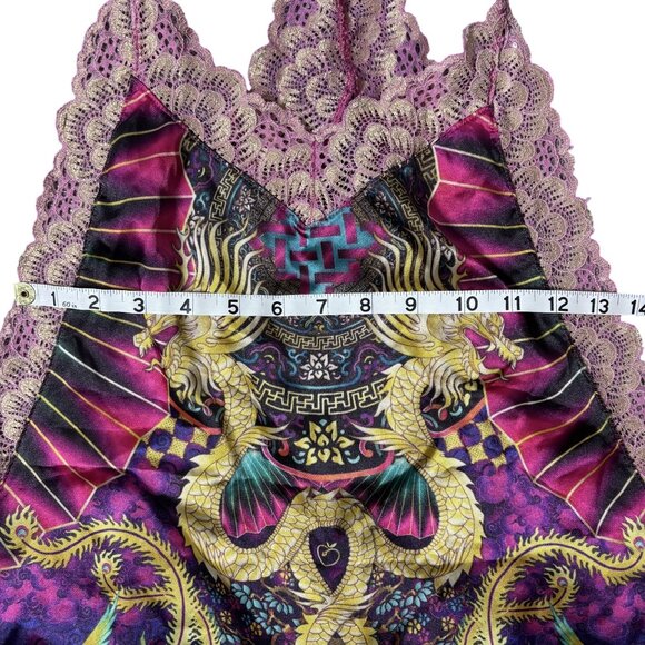 Womens Size L Silky Dragon Print Lingerie Racer Back Lace Trim Cami & Shorts Set - Picture 13 of 15